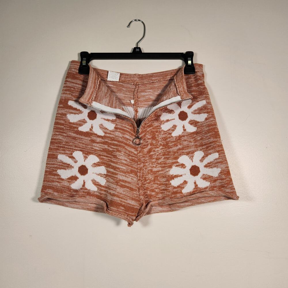 UNKNOWN Daisy Knit Shorts Womens L Orange White Marled Retro 70s Inspired Hippie - Picture 7 of 8
